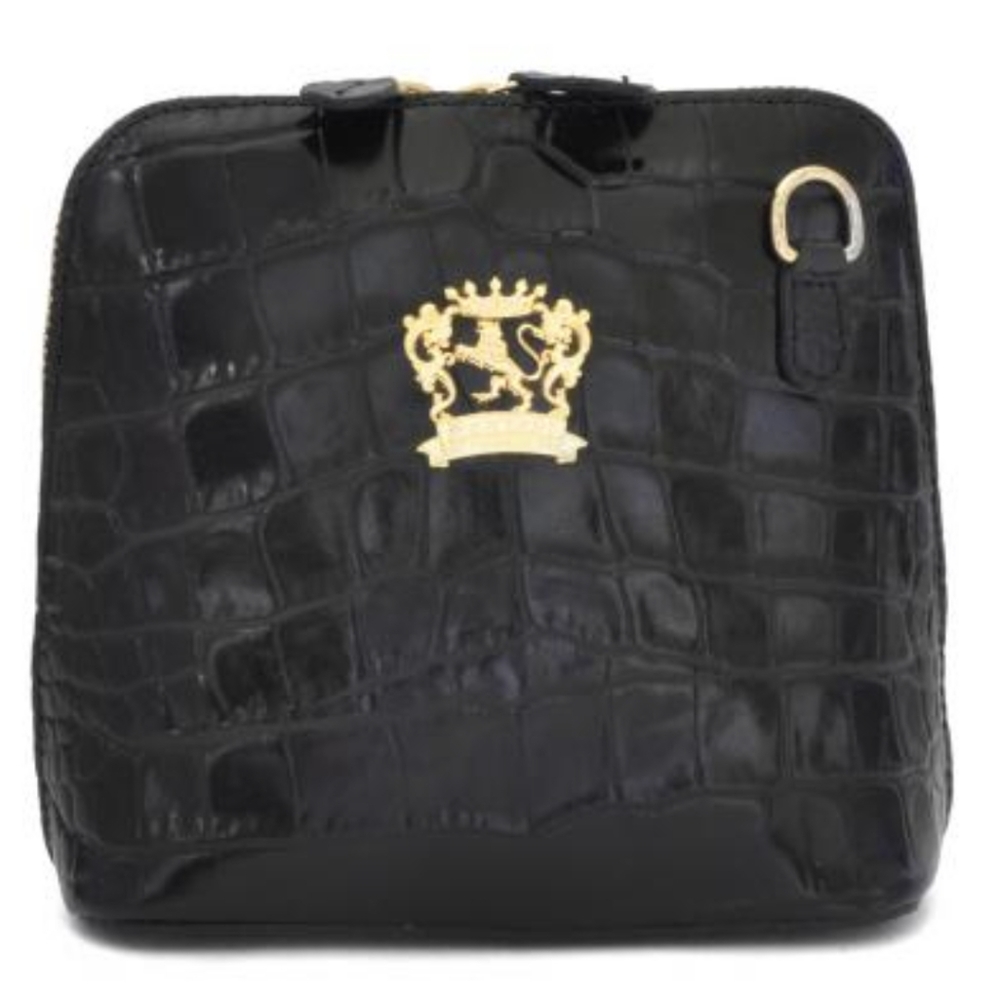Pratesi Womens Italian Leather Volterra King Croco Crossbody Clutchbag  DarkGray